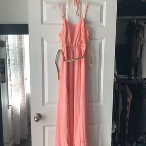 Pink lace maxi dress